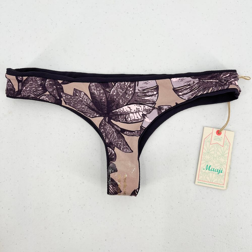 Maaji Womens Reversible Bikini Swim Bottom Purple Tropical Print Size M Medium